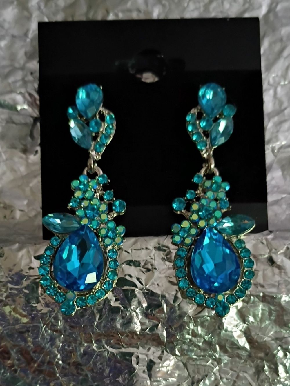 Blue Teardrop Crystal Dangle Earrings - Women Jewelry